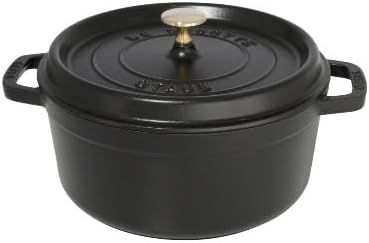 Staub Cast Iron Round Cocotte, Dutch Oven, 9-quart, serves 9-10, Made in France, Matte Black