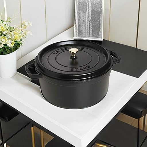 Staub Cast Iron Round Cocotte, Dutch Oven, 9-quart, serves 9-10, Made in France, Matte Black