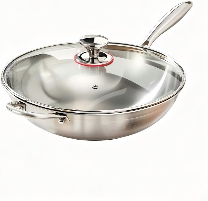 Stainless Steel 316 Wok Pan with Lid, Tri-Ply Stir Fry Pan with Detachable Handle, Works on All Stovetops, Oven & Dishwasher Safe (12.5 inch)