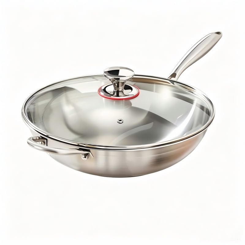 Stainless Steel 316 Wok Pan with Lid, Tri-Ply Stir Fry Pan with Detachable Handle, Works on All Stovetops, Oven & Dishwasher Safe (12.5 inch)