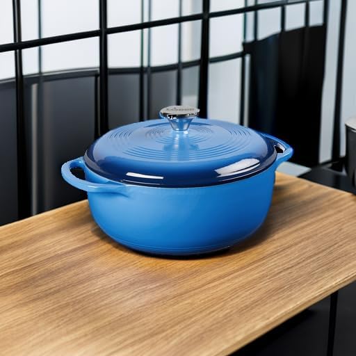Lodge Essential Enamel Cast Iron Dutch Oven, 4.5 Quart, Caribbean Blue