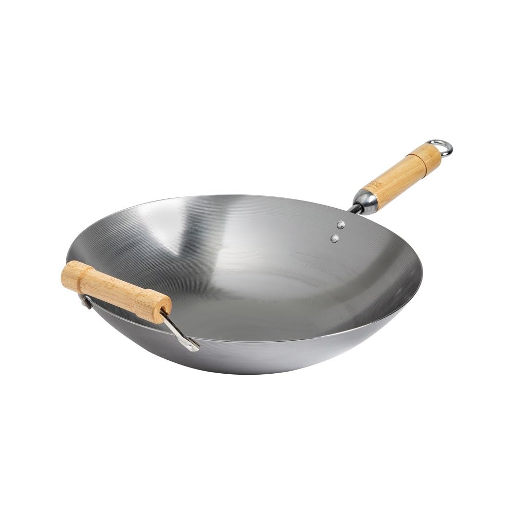 JOYCE CHEN Classic Series 14-Inch Carbon Steel Wok with Birch Handles