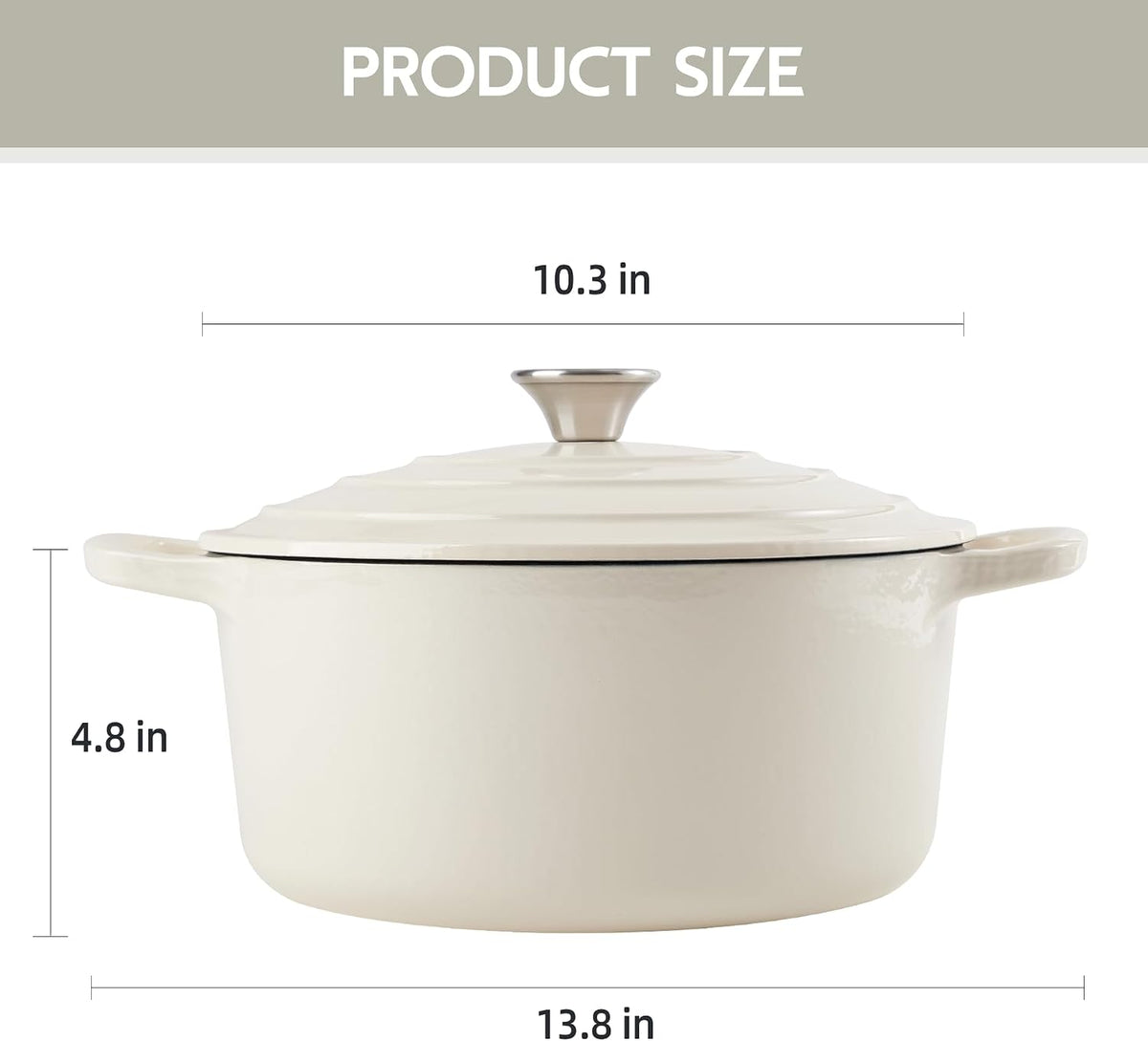 6 Quart Dutch Oven Enameled Cast Iron with Lid - Big Dual Handles - Oven Safe up to 500°F - Classic Round Pot for Versatile Cooking Cream
