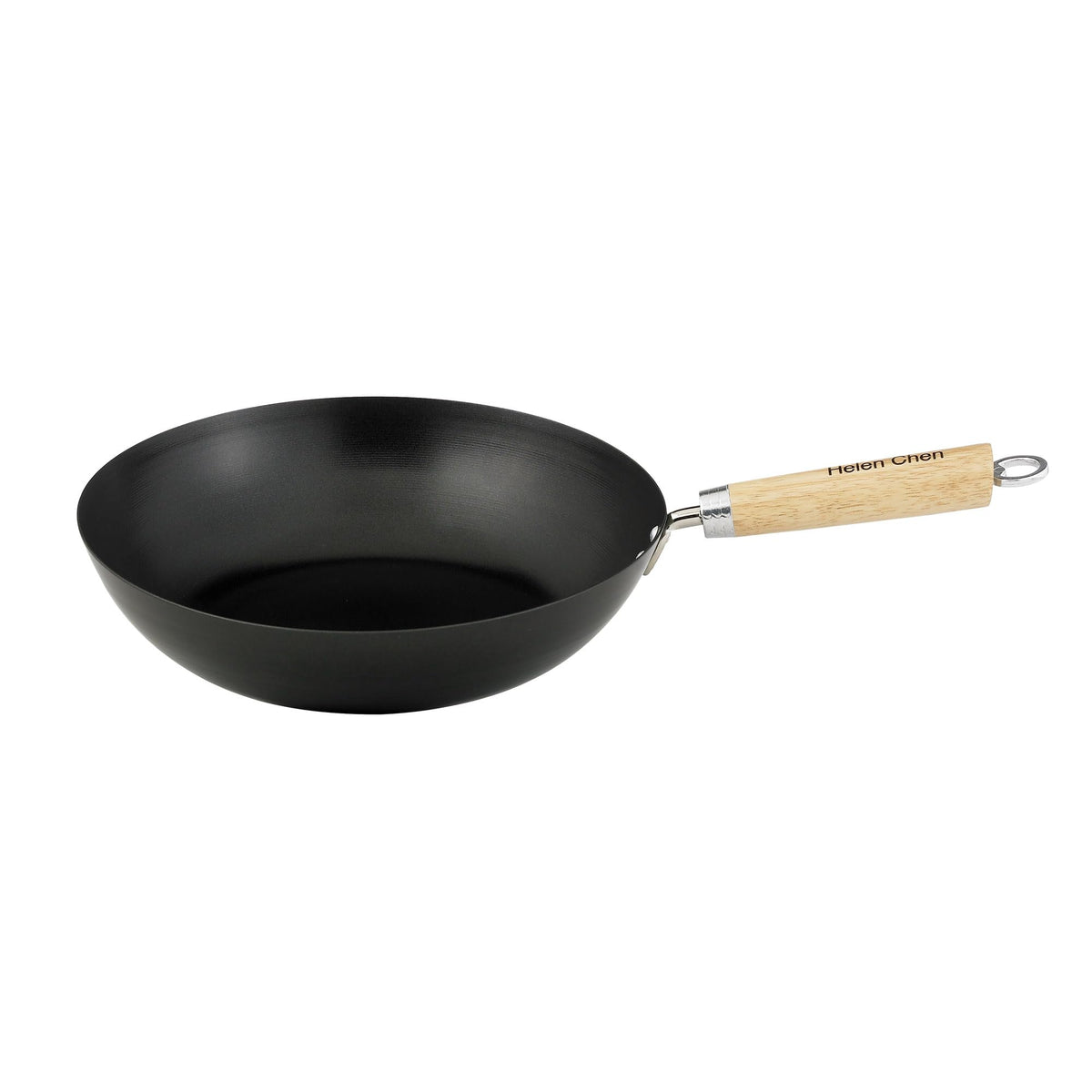 Helen's Asian Kitchen Carbon Steel Mini Wok, 8-Inch, Flat Bottom Chinese Stir Fry Pan With Rubberwood Handle For Single-Serve Stir Fry, Fried Rice, Noodles, And Asian Cooking