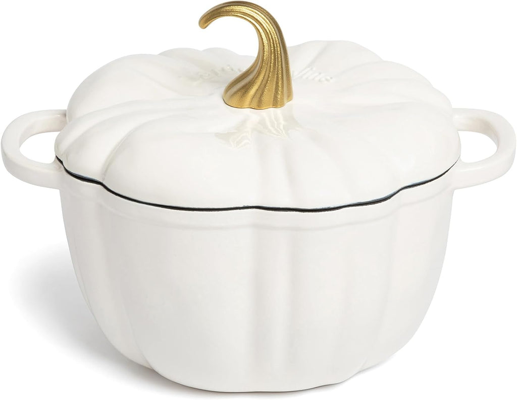 Larder & Vine 5.5 qt Pumpkin Enameled Cast Iron Dutch Oven Pot, White