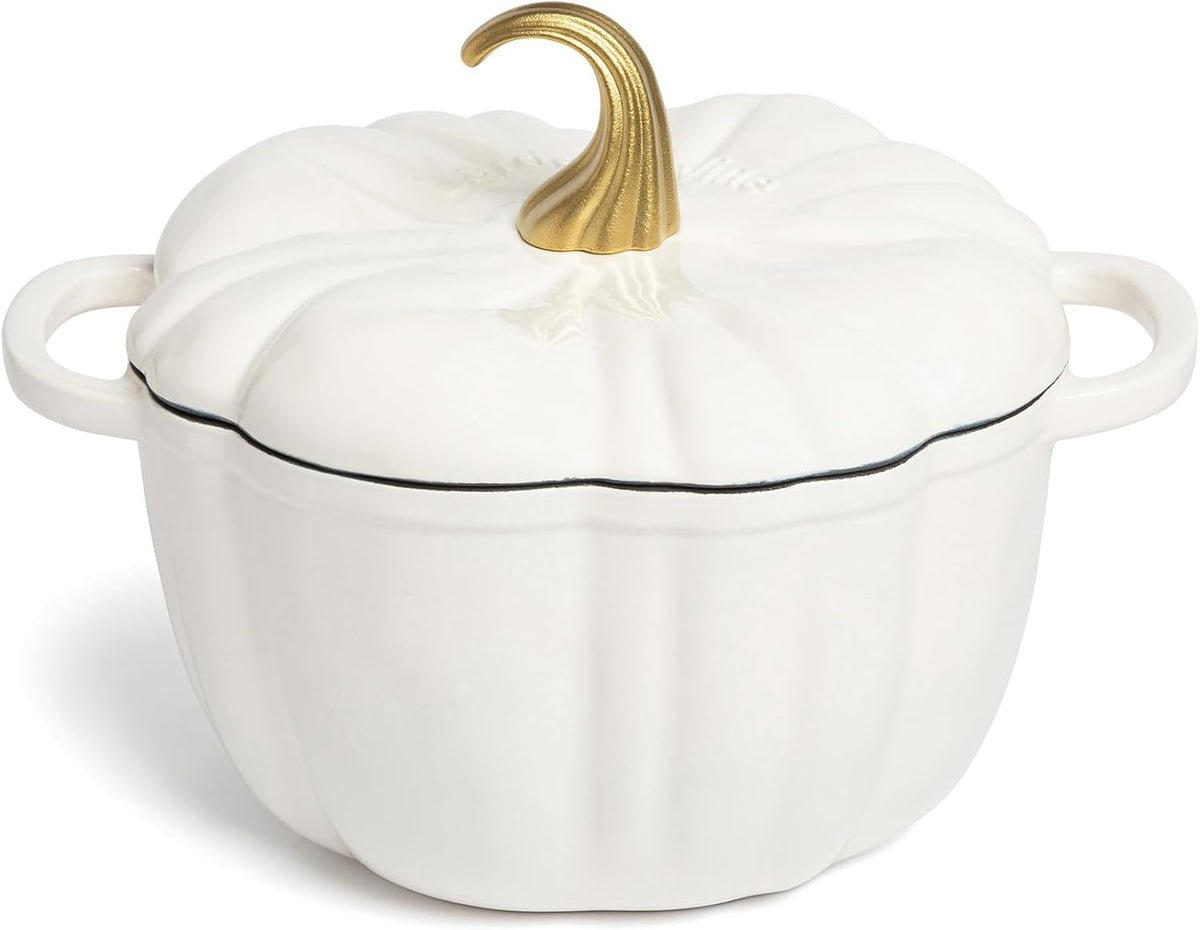 Larder & Vine 5.5 qt Pumpkin Enameled Cast Iron Dutch Oven Pot, White