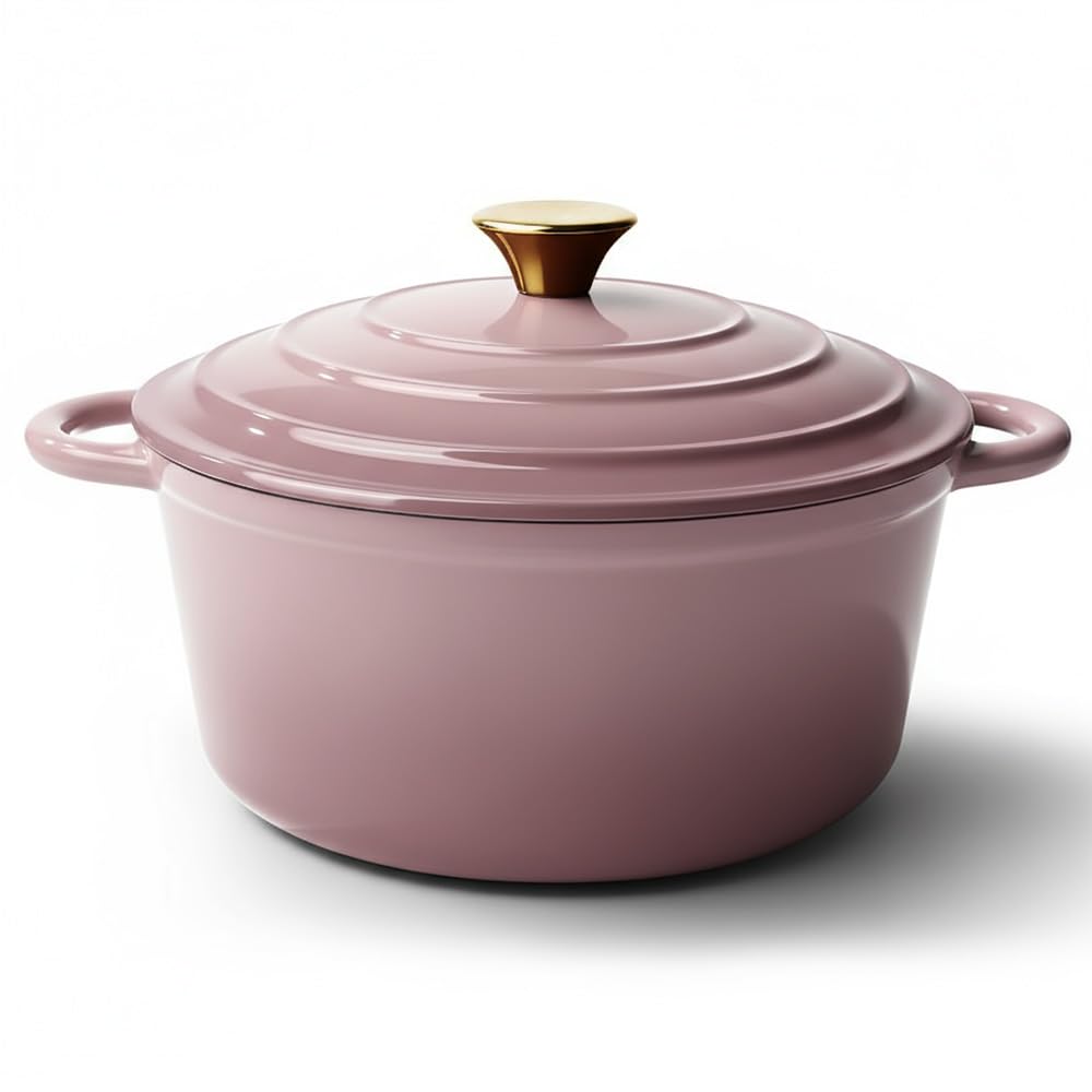 Vintage Style 6 Quart Dutch Oven Pot with Lid, Non Stick Enameled Cast Iron Dutch Oven for Bread Baking, Heavy-Duty, Oven Safe Ceramic Cookware Up to 500°F for Baking, Braising, Stews, Roasting, Purple