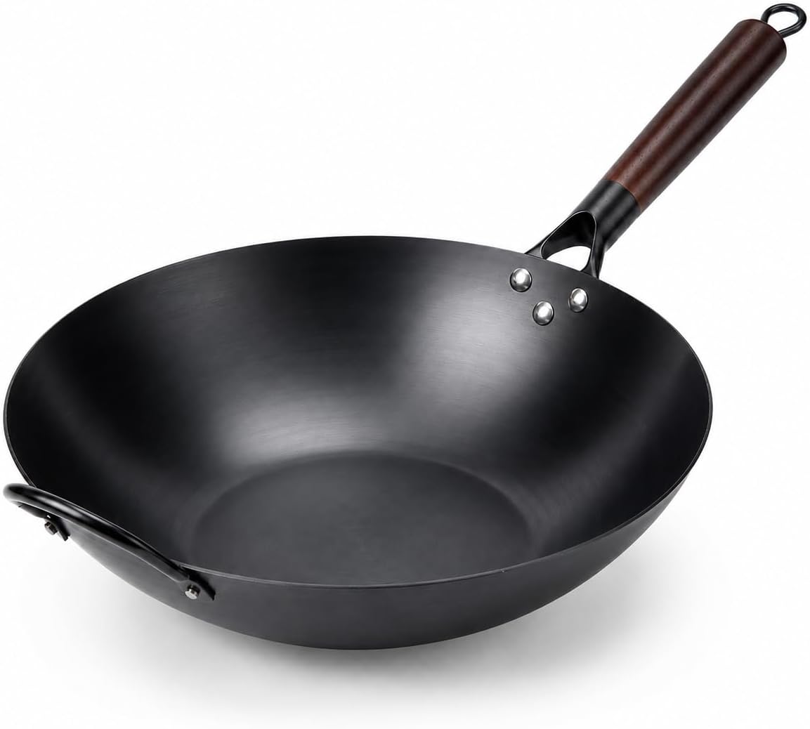 12.6-Inch Nitrided Carbon Steel Wok Pan, Flat Bottom, Induction