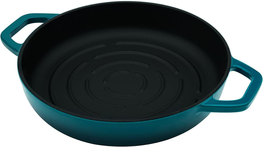 Flavehc Bread Oven Cast Iron Bread Dutch Oven with Cloche Lid for Bread Baking Darkcyan Enameled Cast Iron Bread Oven with Dome Lid for Sourdough, 9.8 Inches