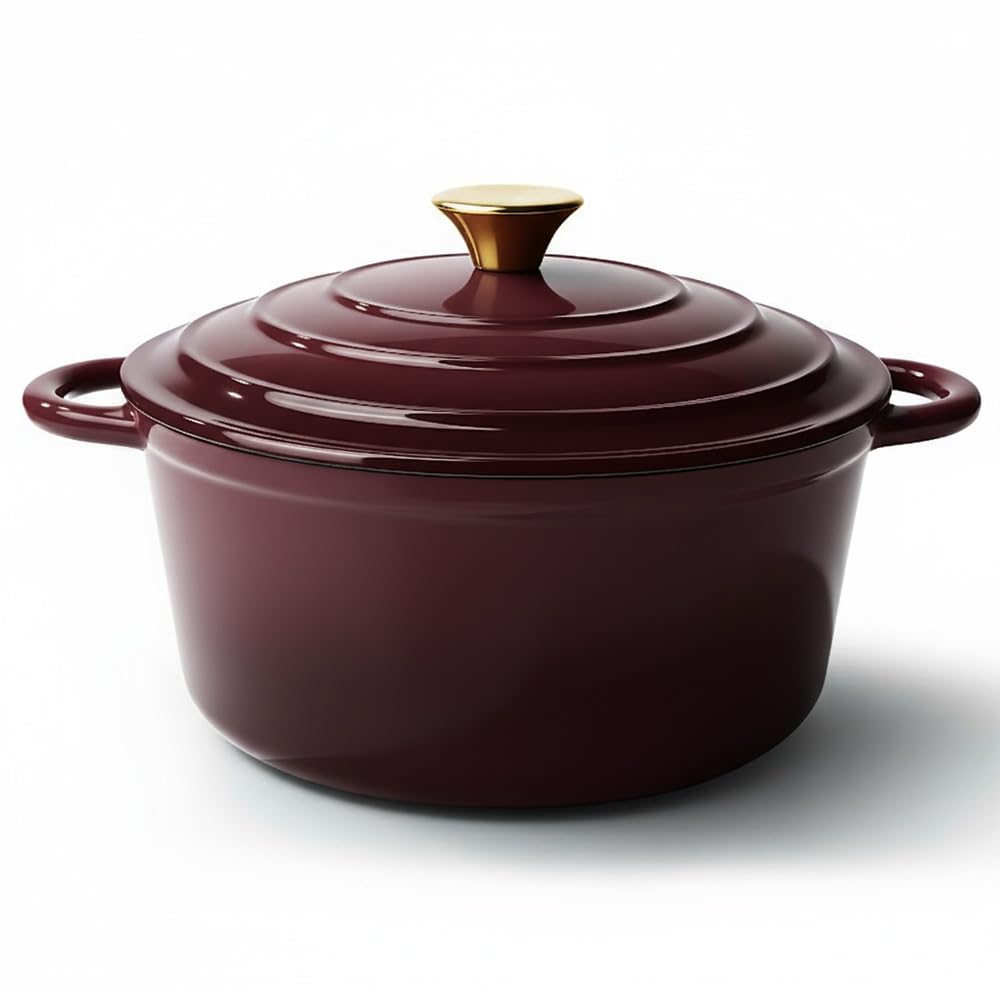 Vintage Style 6 Quart Dutch Oven Pot with Lid, Non Stick Enameled Cast Iron Dutch Oven for Bread Baking, Heavy-Duty, Oven Safe Ceramic Cookware Up to 500°F for Baking, Braising, Stews, Roasting, Purple