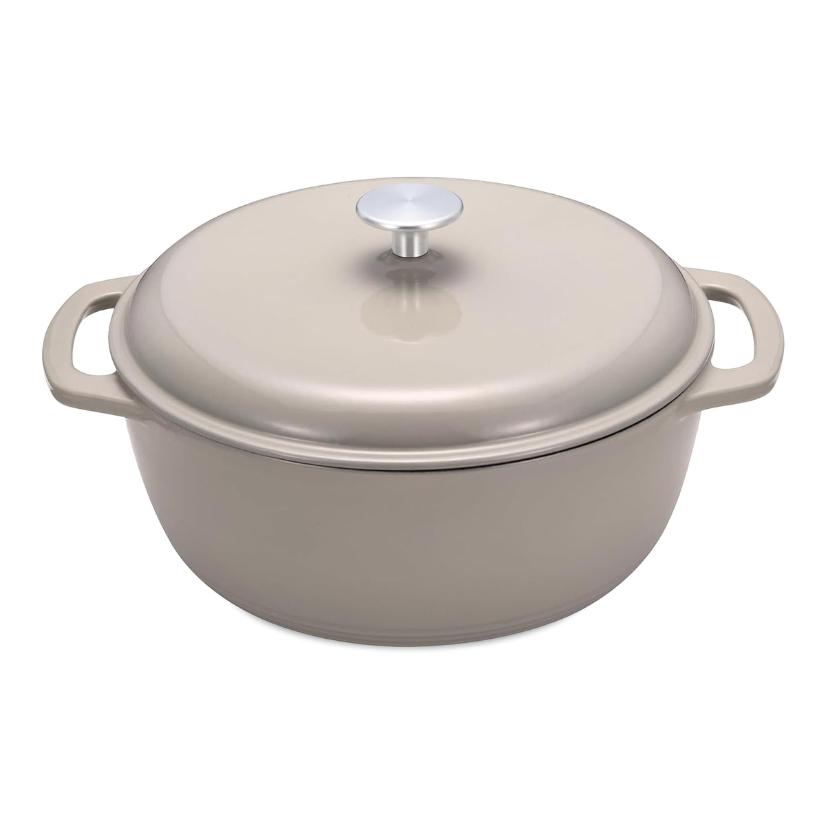 Amazon Basics Enameled Cast Iron Dutch Oven Pot With Lid, 4.3-Quart, Round, Dual Handles, Heavy-Duty, Oven Safe for Stews, Roasting & Baking, Linen Gray