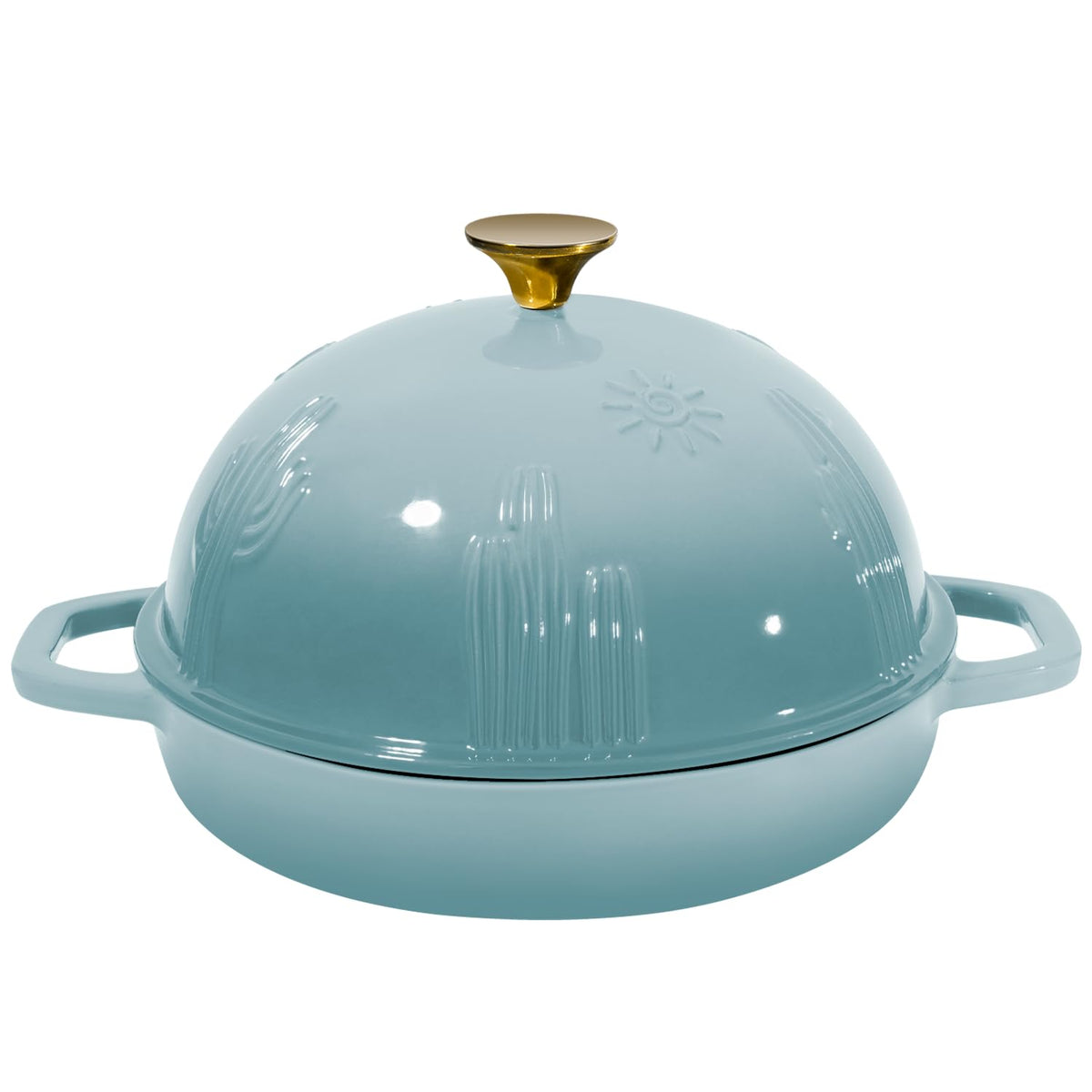 Flavehc Bread Oven Cast Iron Bread Dutch Oven with Cloche Lid for Bread Baking Darkcyan Enameled Cast Iron Bread Oven with Dome Lid for Sourdough, 9.8 Inches