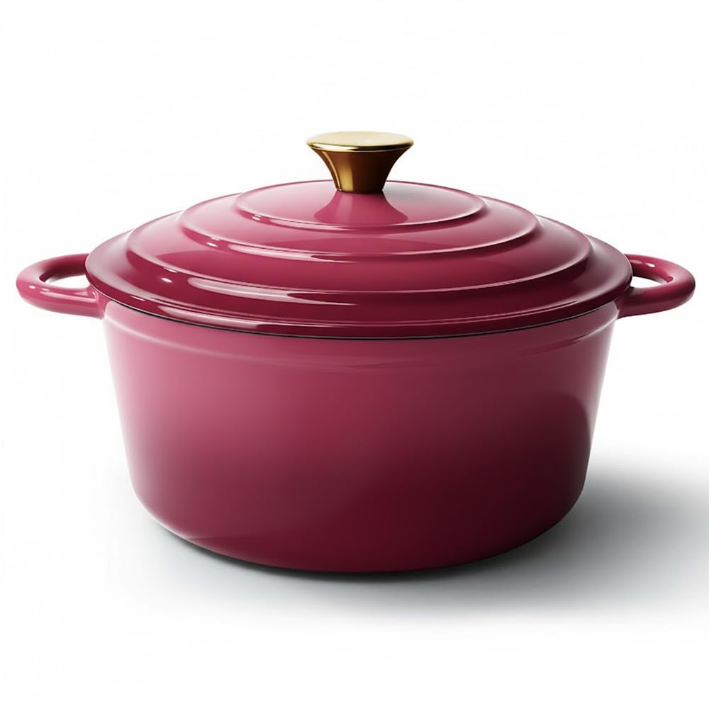 Vintage Style 6 Quart Dutch Oven Pot with Lid, Non Stick Enameled Cast Iron Dutch Oven for Bread Baking, Heavy-Duty, Oven Safe Ceramic Cookware Up to 500°F for Baking, Braising, Stews, Roasting, Purple