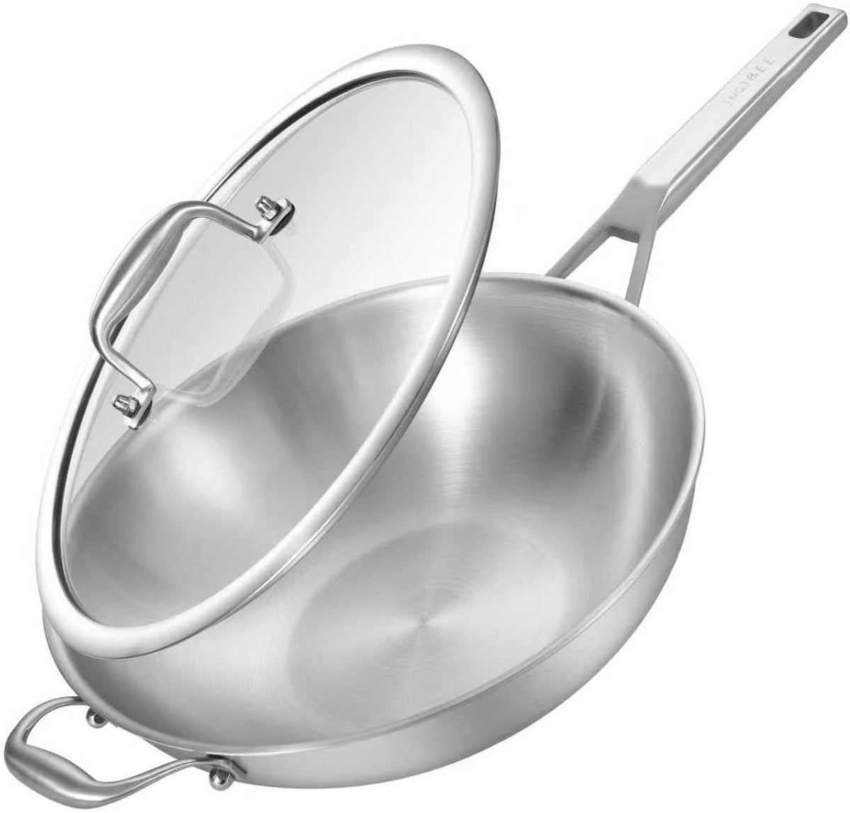 Inqibee 13 Inch Stainless Steel Wok with Lid, Detachable Handle