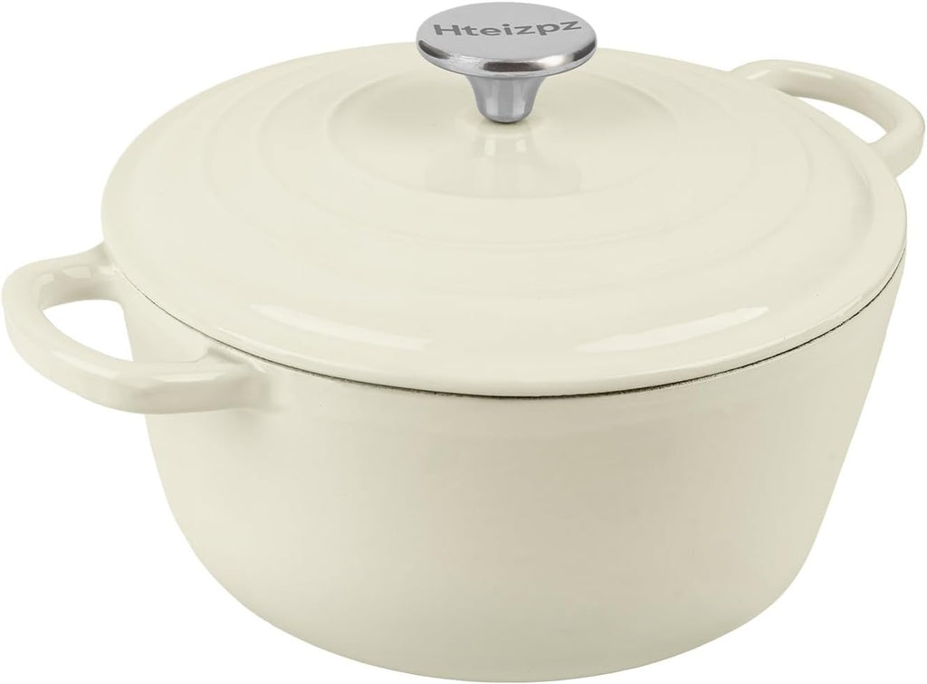 Enameled Cast Iron Dutch Oven Pot with Lid, 3.9 Quart Dutch Oven for Bread Baking, Oven Safe up to 500° F, Suitable for Bread Baking, Braising, Roasting, Stews, White