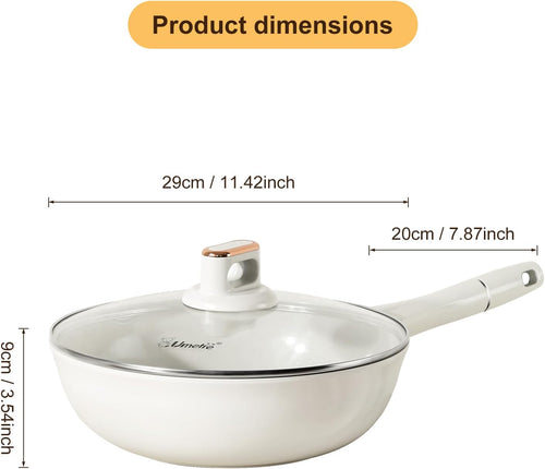 11 INCH Nonstick Wok Pan with Glass Lid, Deep Ceramic Coated Skillet