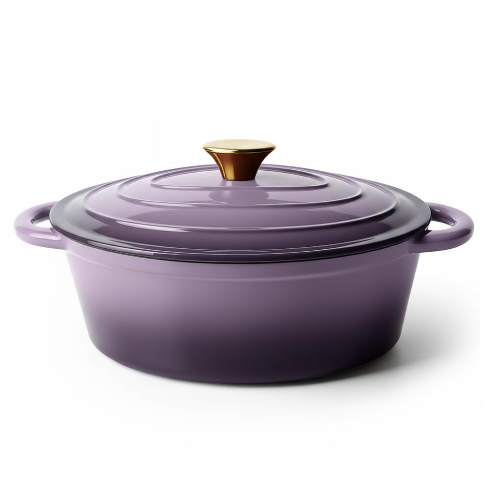 Vintage Style 6 Quart Dutch Oven Pot with Lid, Non Stick Enameled Cast Iron Dutch Oven for Bread Baking, Heavy-Duty, Oven Safe Ceramic Cookware Up to 500°F for Baking, Braising, Stews, Roasting, Purple