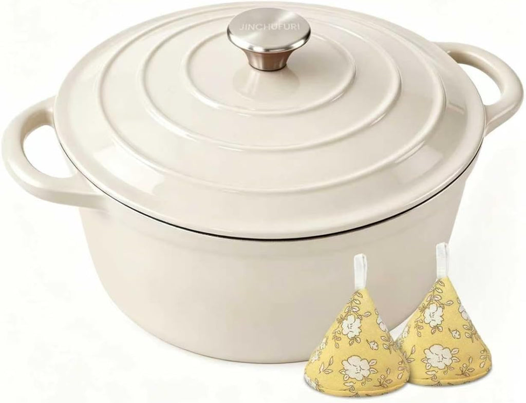 5 Qt Enameled Cast Iron Dutch Oven with Lid, Cream