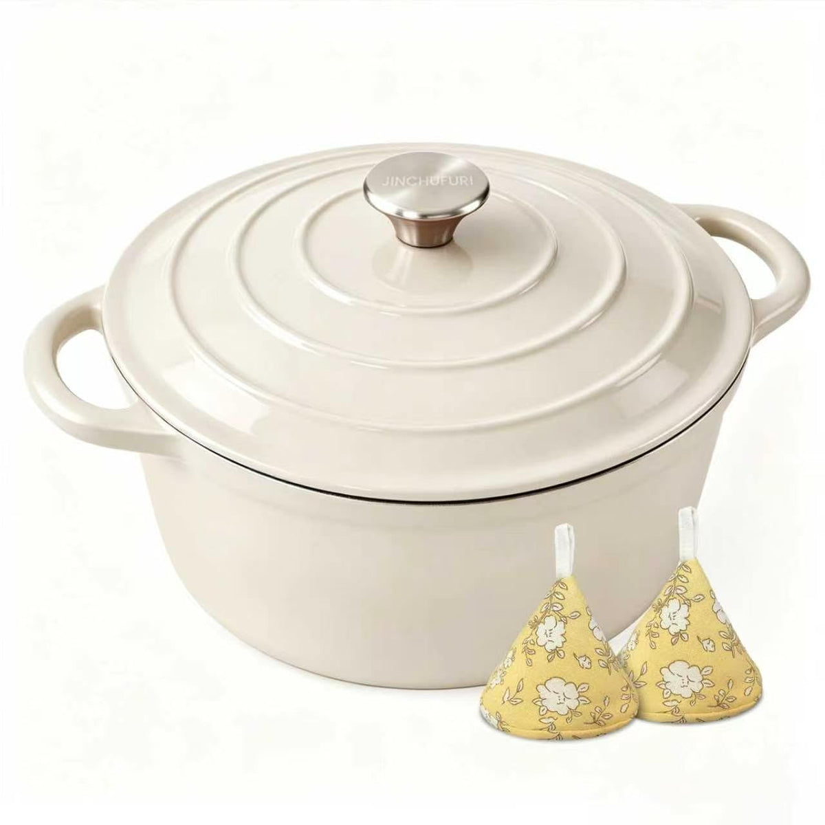 5 Qt Enameled Cast Iron Dutch Oven with Lid, Cream