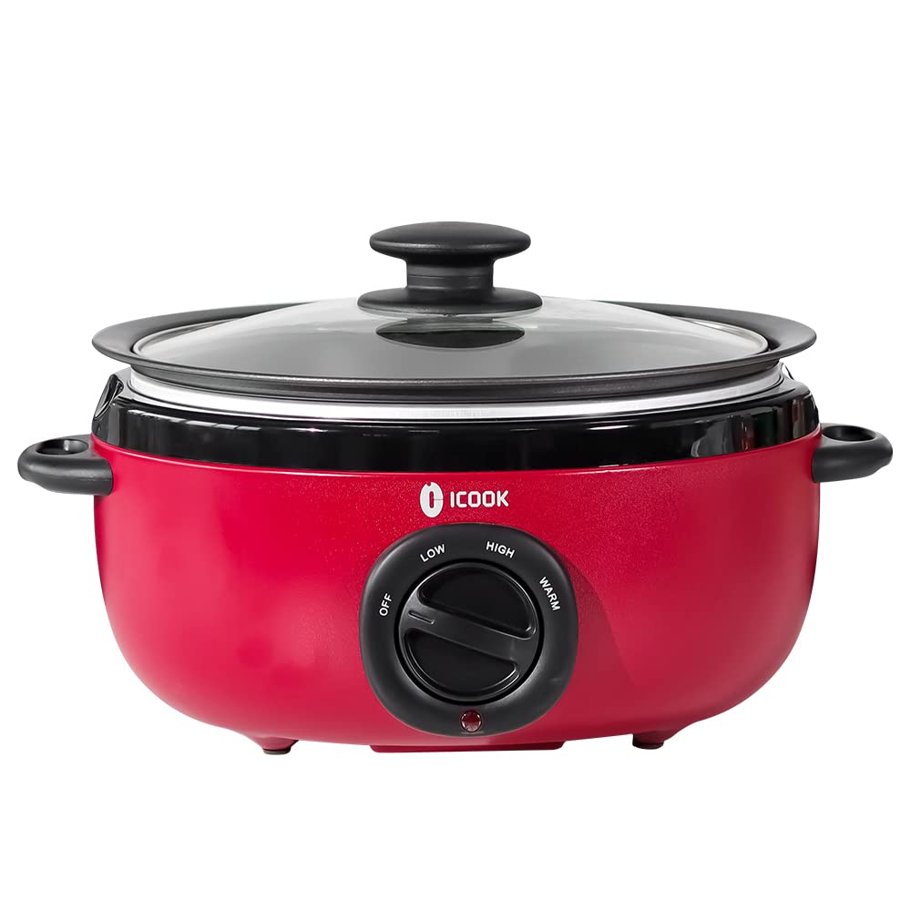 3.5 Quart Slow Cooker with 3 Heat Settings, Non-Stick and Dishwasher Safe, Removable Ceramic Pot Tempered Glass Lid, Cool Touch Handles for Entrees, Soups, Stews, Ivory White