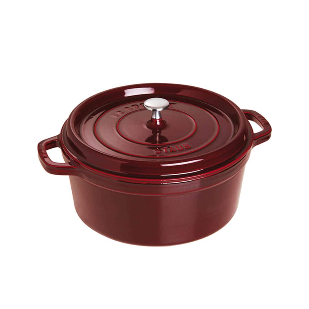 STAUB Cast Iron Round Cocotte, Dutch Oven, 2.75-quart, serves 2-3, Made in France, Cherry