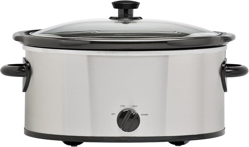 Slow Cooker, 6 Quart, Stainless Steel, Removable Stoneware Crock, 3 Temperature Settings, for Family Meals