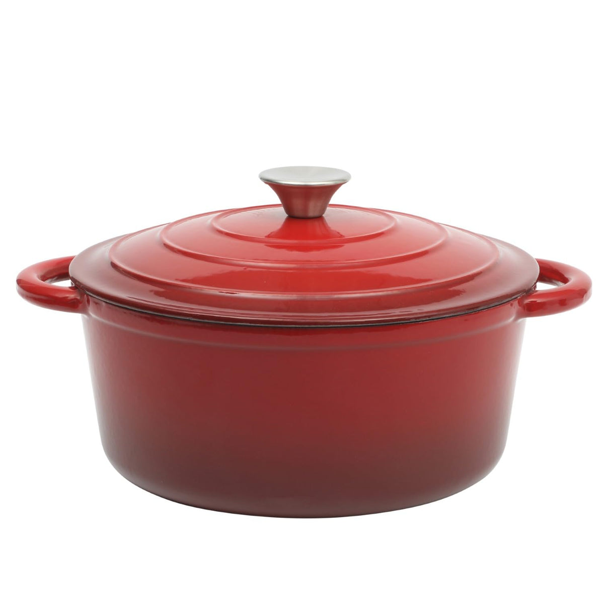 Gibson Home Addlestone 2.65 Quart Round Enamel Cast Iron Dutch Oven Pot With Lid & Dual Handles - Gradient Red