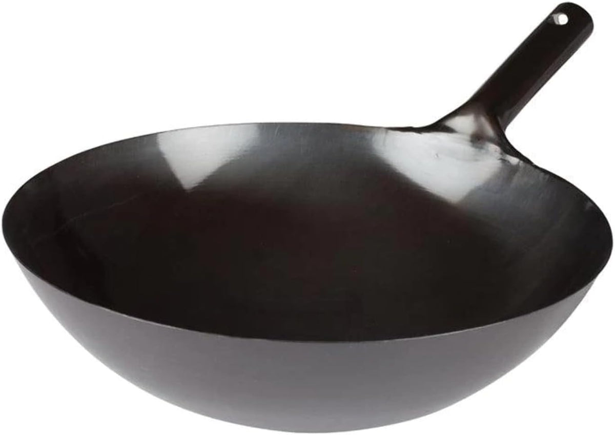 Winco 16" Black Carbon Steel Commercial Wok