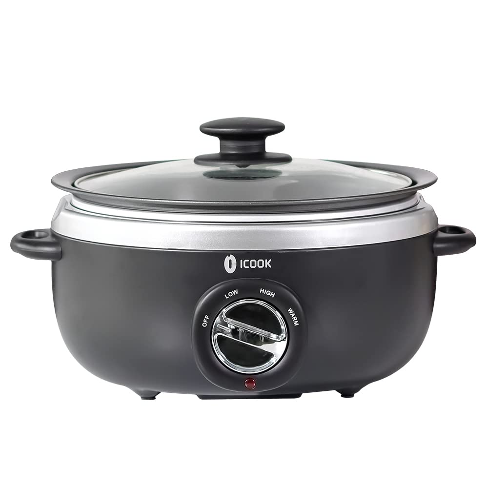 3.5 Quart Slow Cooker with 3 Heat Settings, Non-Stick and Dishwasher Safe, Removable Ceramic Pot Tempered Glass Lid, Cool Touch Handles for Entrees, Soups, Stews, Ivory White