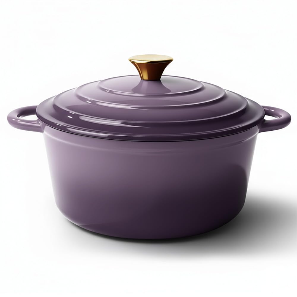 Vintage Style 6 Quart Dutch Oven Pot with Lid, Non Stick Enameled Cast Iron Dutch Oven for Bread Baking, Heavy-Duty, Oven Safe Ceramic Cookware Up to 500°F for Baking, Braising, Stews, Roasting, Pink