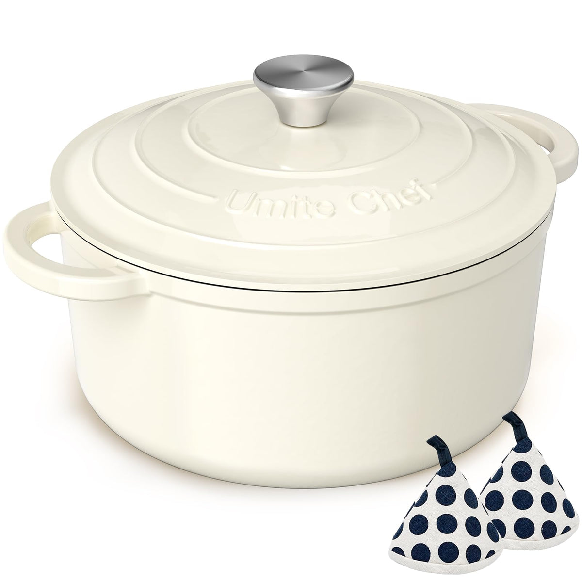 Umite Chef 5QT Enameled Cast Iron Dutch Oven Pot with Lid, Heavy-Duty Cookware for Bread Baking, Braising, Stews, Roasting, Wedding Registry Ideas & Gifts (Pink)