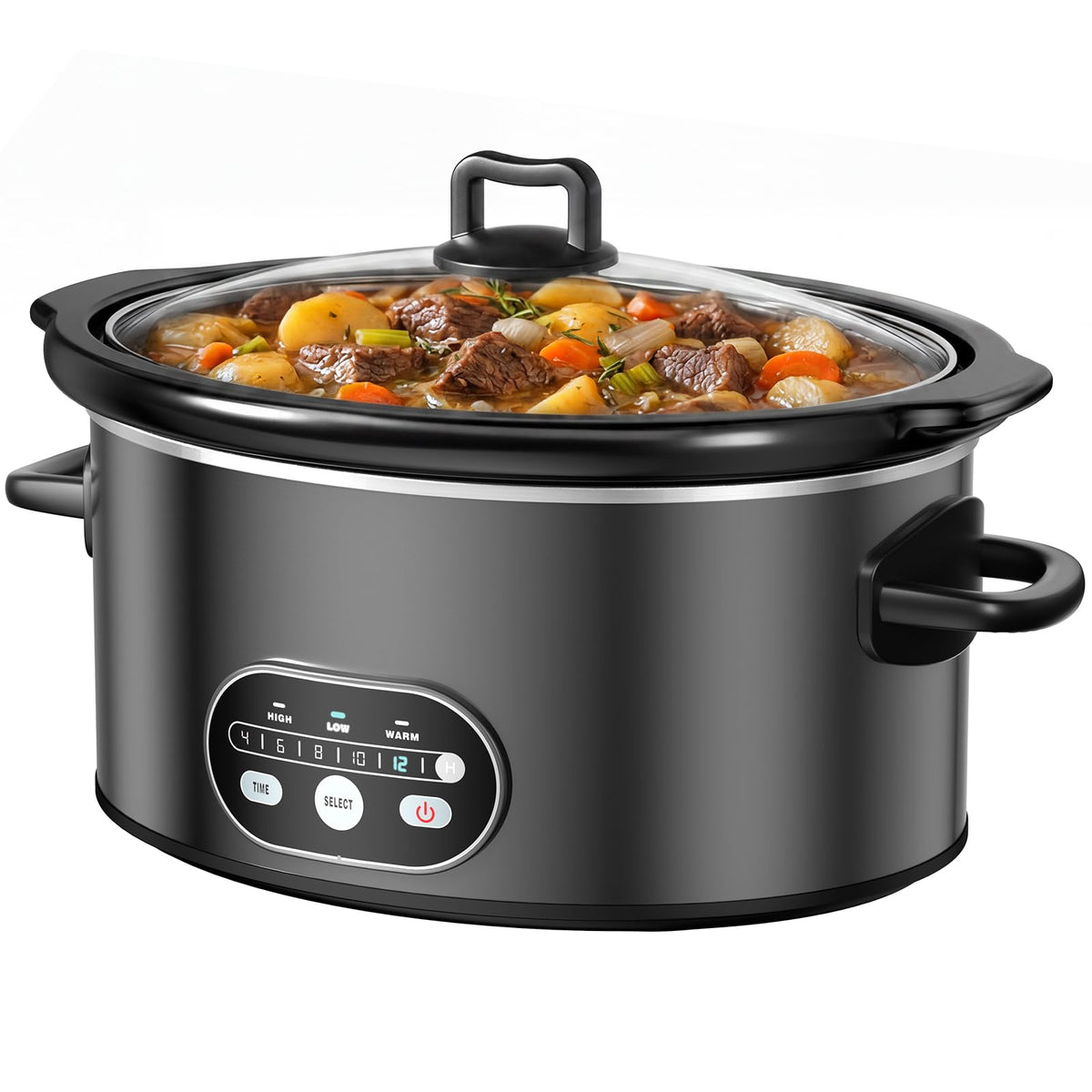 NEWBULIG Slow Cooker 6 Quart, Large Slow Cooker, Ceramic Nonstick Coating, 3 Adjustable Temp Multi Cookers with Dishwasher Safe Stoneware Pot & Tempered Glass Lid, 35in Tangle Free Cord Wrap, Black