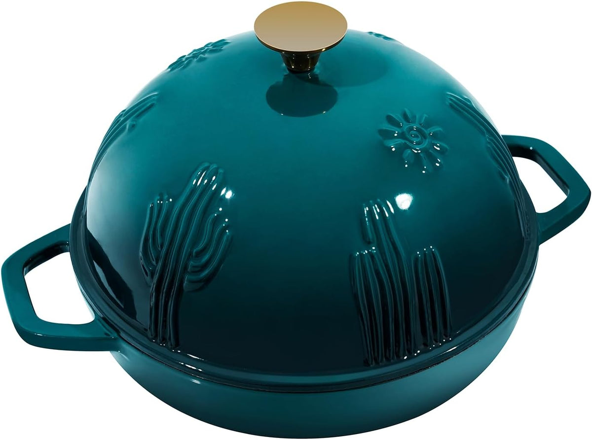 Flavehc Bread Oven Cast Iron Bread Dutch Oven with Cloche Lid for Bread Baking Darkcyan Enameled Cast Iron Bread Oven with Dome Lid for Sourdough, 9.8 Inches