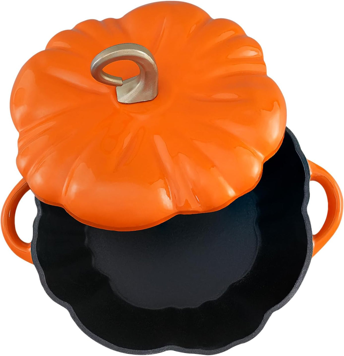 Flavehc Pumpkin Dutch Oven Pot with Lid 3.8 Qt, Enameled Cast Iron, Halloween Decor