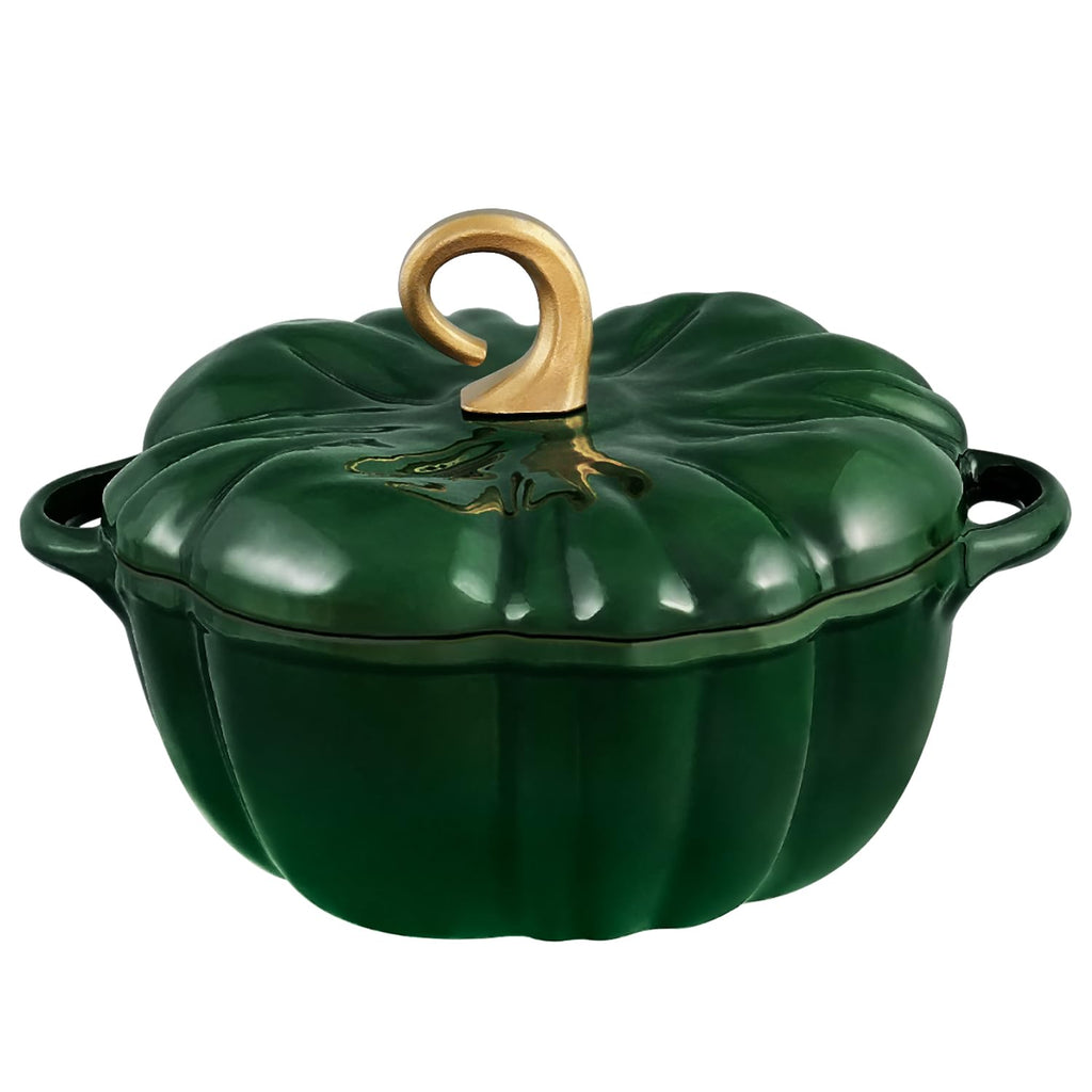 Flavehc Pumpkin Dutch Oven Pot with Lid 3.8 Qt, Enameled Cast Iron, Halloween Decor