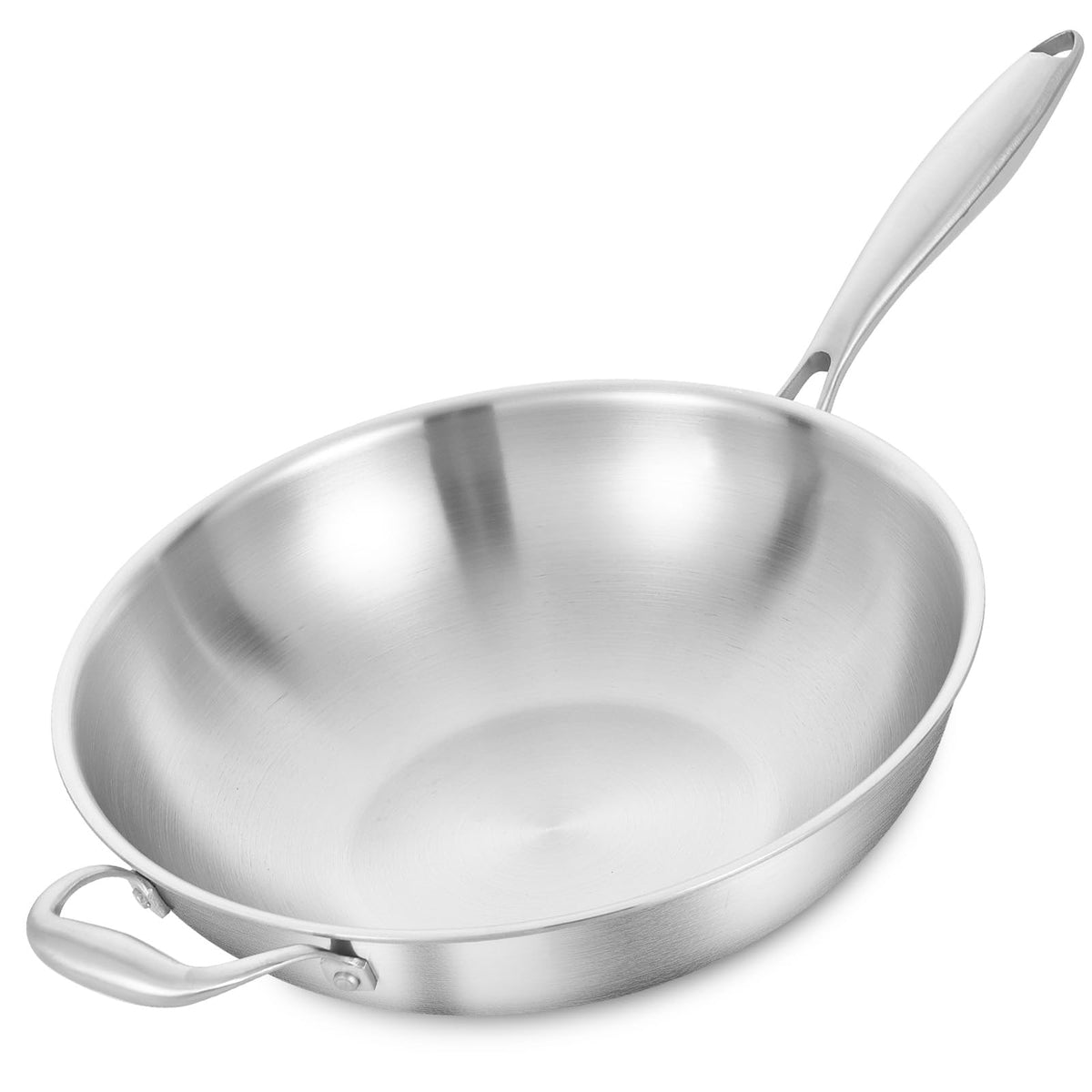 LOLYKITCH 10-Inch Stainless Steel Wok with Glass Lid | Riveted Handle