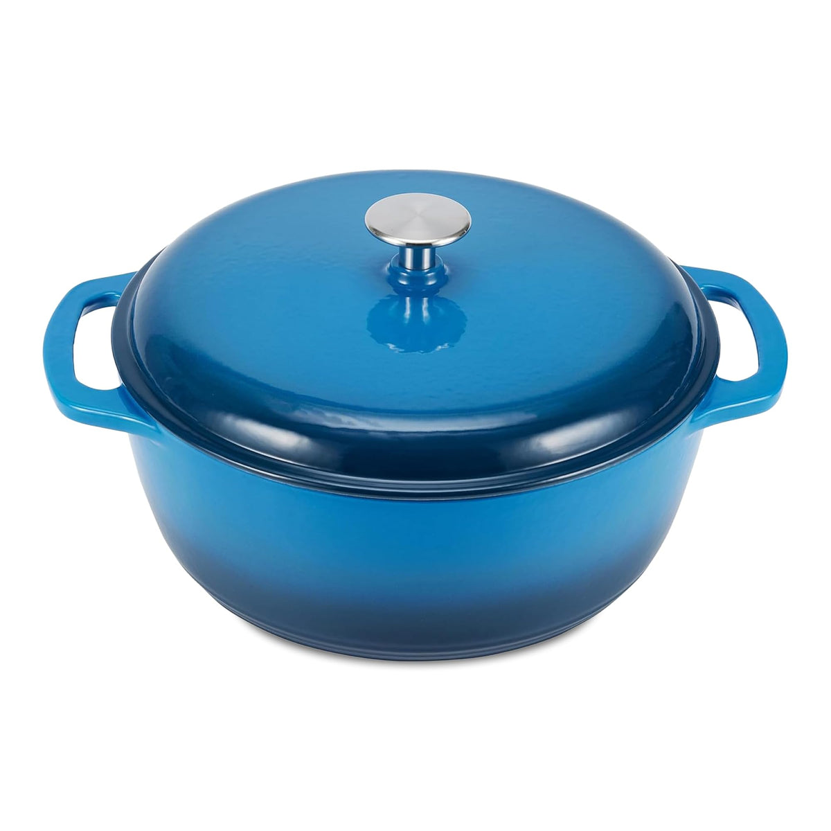 Amazon Basics Enameled Cast Iron Dutch Oven Pot With Lid, 6-Quart, Round, Dual Handles, Heavy-Duty, Oven Safe for Stews, Roasting & Baking, Blue