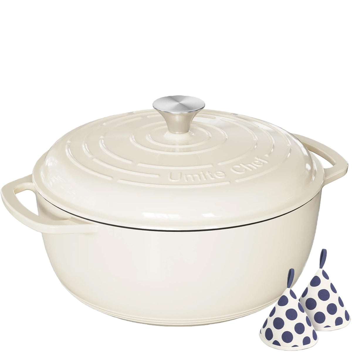 Enameled Cast Iron Dutch Oven - Umite Chef 6QT Pot with Lid & Cotton Potholders - Dual Handles -Versatile Heavy Duty Cookware for Bread Baking, Braising, Stews, Roasting(Grey）