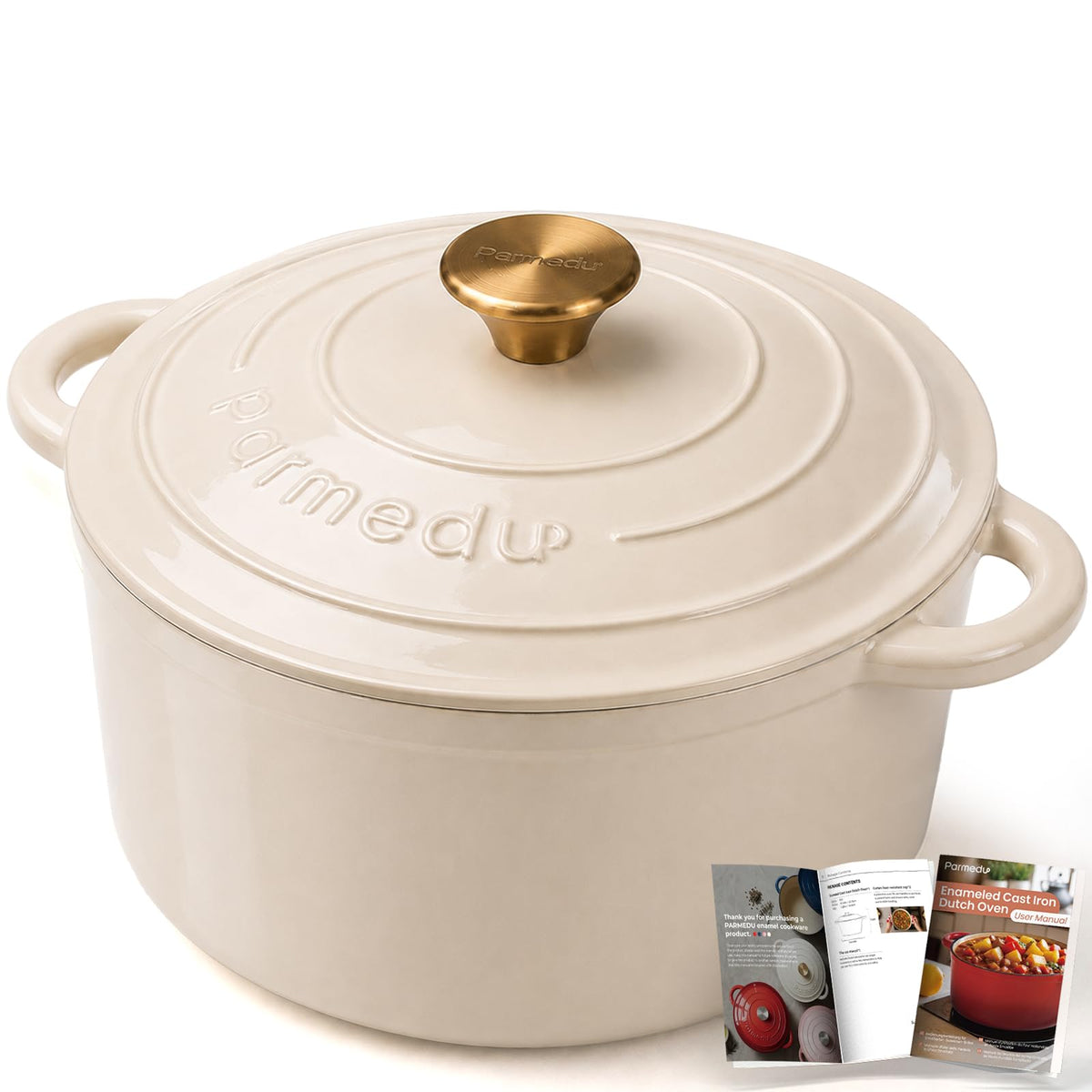 Parmedu 5.5QT Enameled Cast Iron Dutch Oven for Sourdough Bread Red