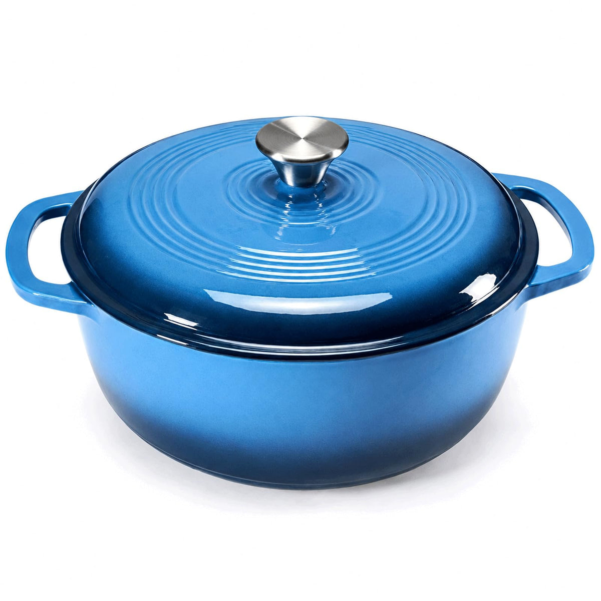 DUMOS Enamel Cast Iron Dutch Oven, 6 Quart Pot with Lid, Gradient Blue