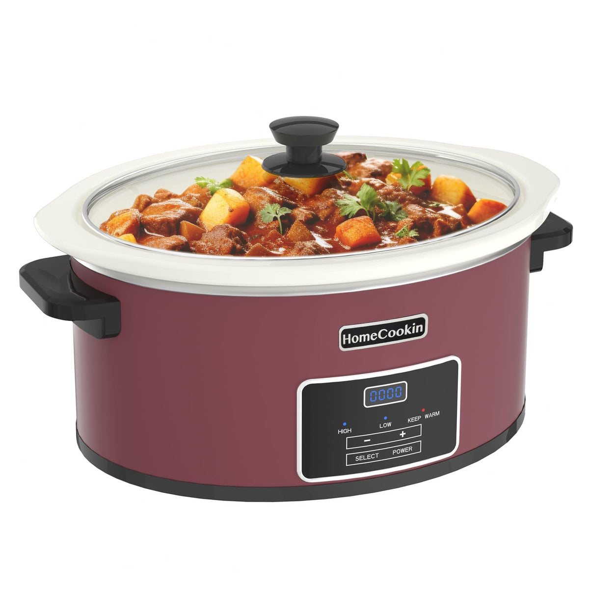 HOMECOOKIN 8 Quart Programmable Slow Cooker, Kitchen Appliances, Perfect Kitchen Small Appliance for Family Dinners, Red Stainless Steel