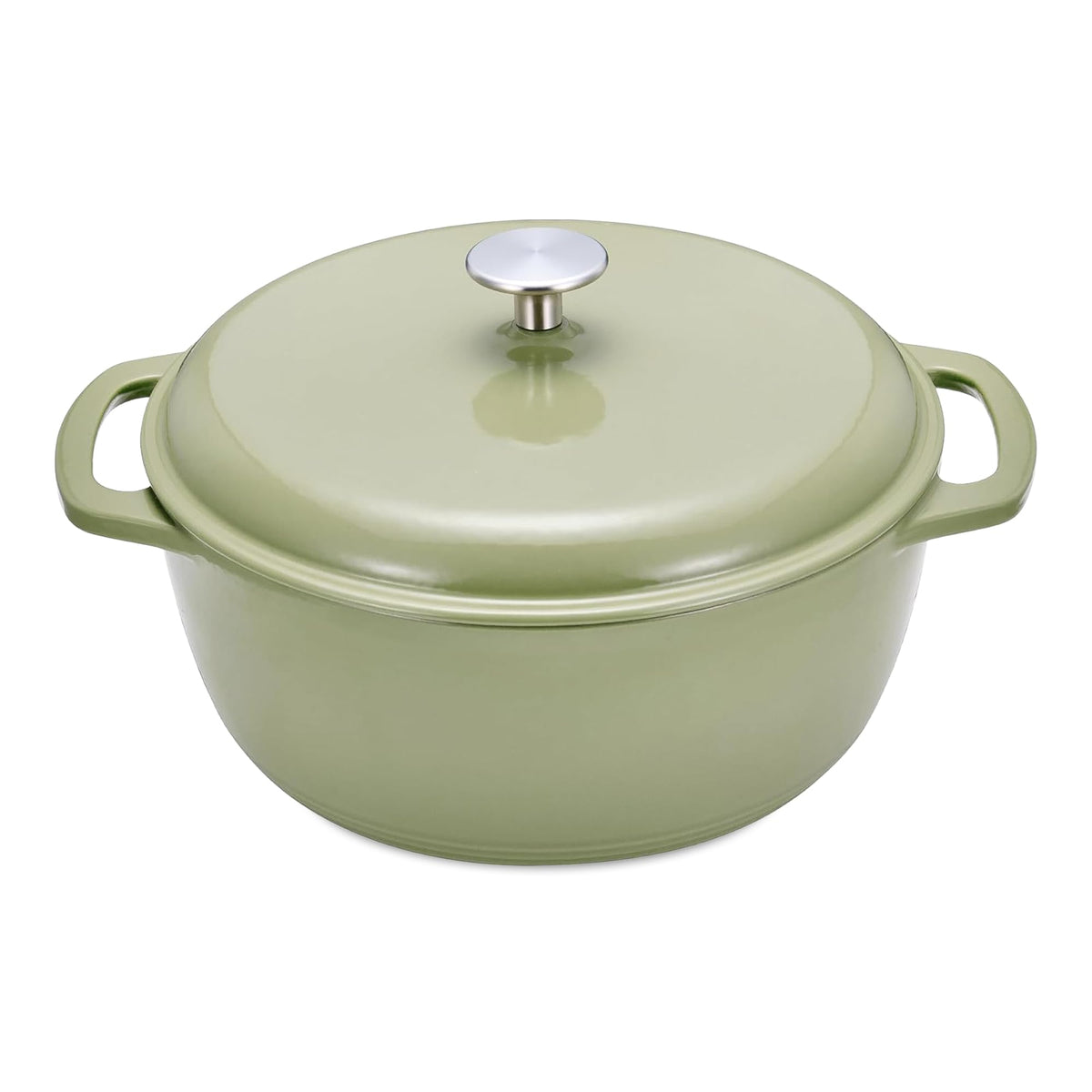 Amazon Basics Enameled Cast Iron Dutch Oven Pot With Lid, 4.3-Quart, Round, Dual Handles, Heavy-Duty, Oven Safe for Stews, Roasting & Baking, Linen Gray