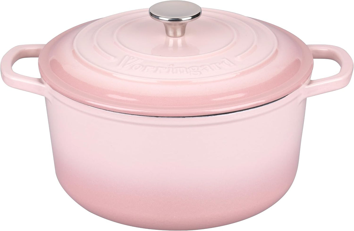 VORRINGARD Enameled Cast Iron Dutch Oven Pot with Lid, for Sourdough Bread Baking, Round Dutch Ovens, 4.5 Quart, Pink