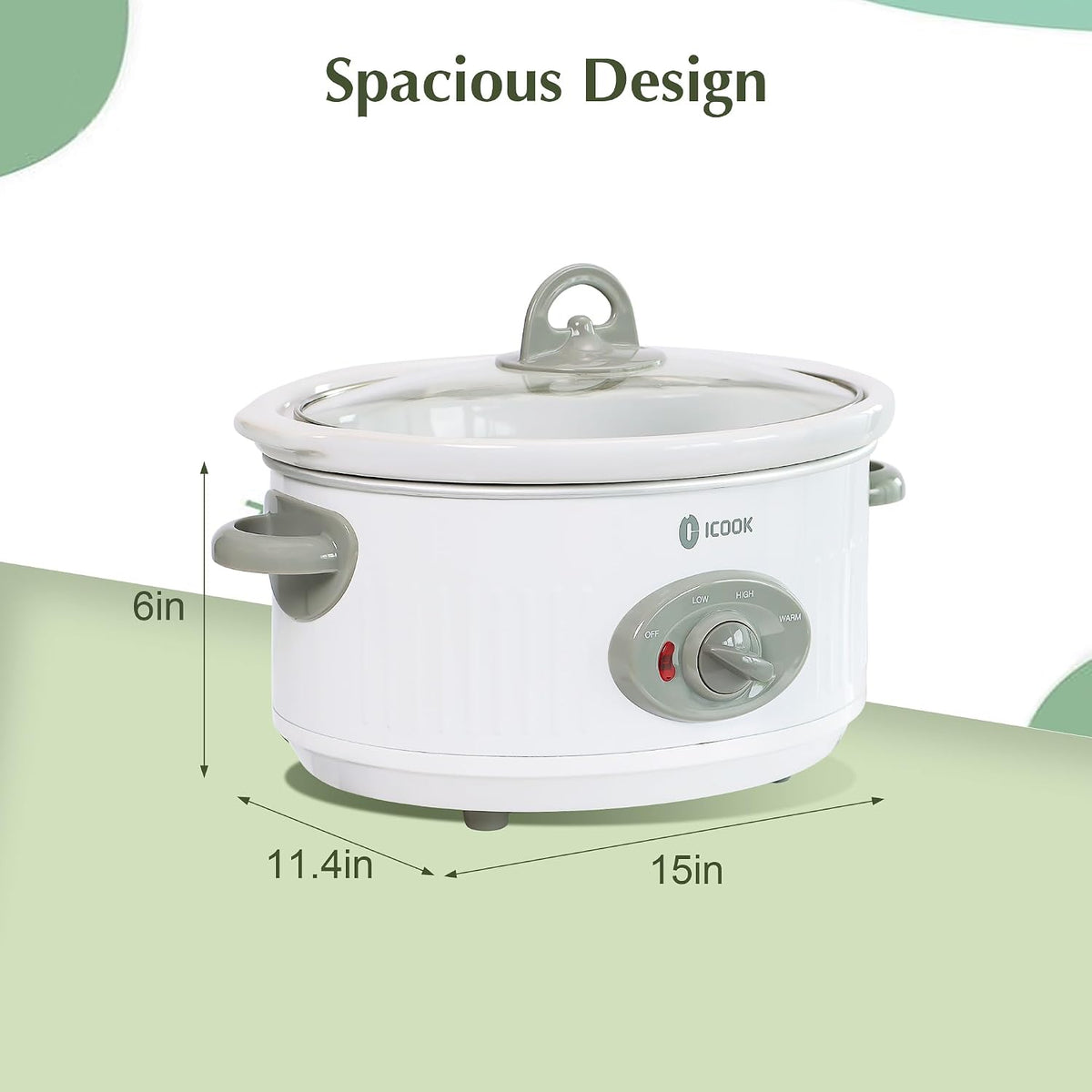 3.5 Quart Slow Cooker with 3 Heat Settings, Non-Stick and Dishwasher Safe, Removable Ceramic Pot Tempered Glass Lid, Cool Touch Handles for Entrees, Soups, Stews, Ivory White