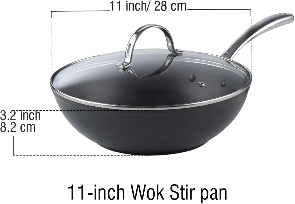 Cooks Standard 11-inch Hard Anodized Nonstick Wok Pan with Lid, Heavy-Gauge