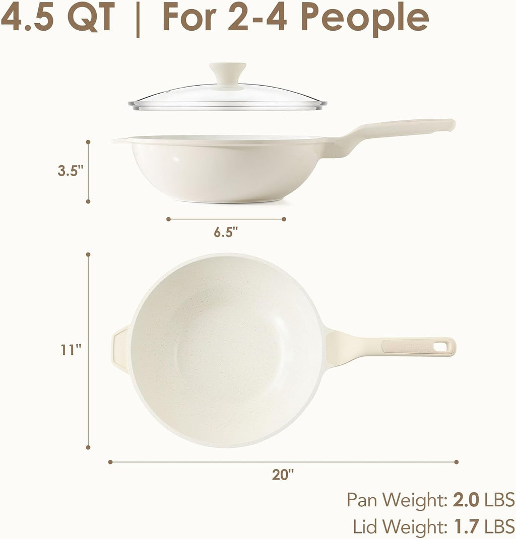 SENSARTE Nonstick Ceramic Wok Pan with Lid, 11Inch Non Toxic Stir-fry Pan