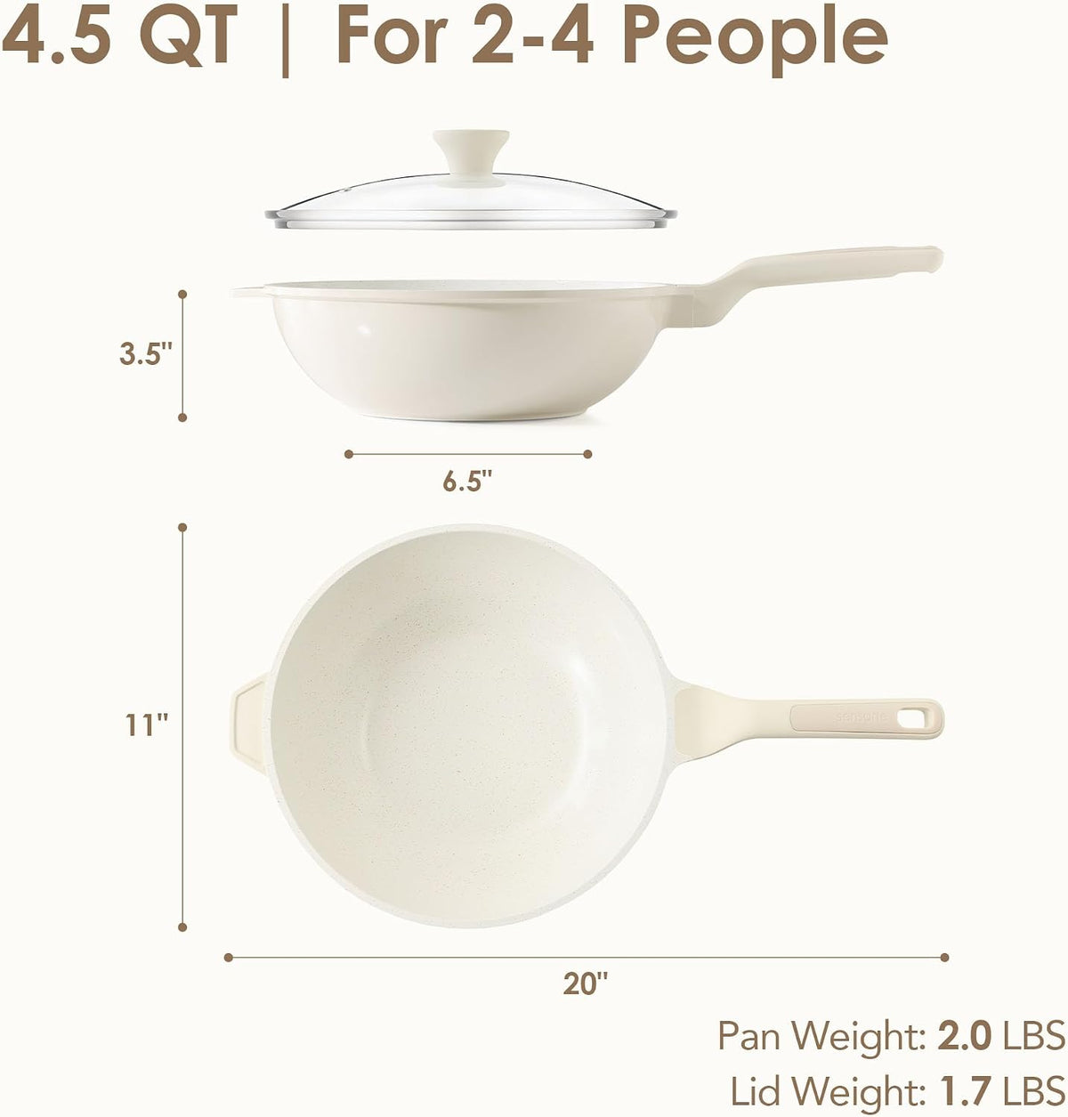 SENSARTE Nonstick Ceramic Wok Pan with Lid, 11Inch Non Toxic Stir-fry Pan
