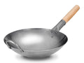 Craft Wok Traditional Hand Hammered Chinese Carbon Steel Wok with Wooden and Steel Helper Handle (14 Inch, Round Bottom Pow Wok Pan) / 731W88
