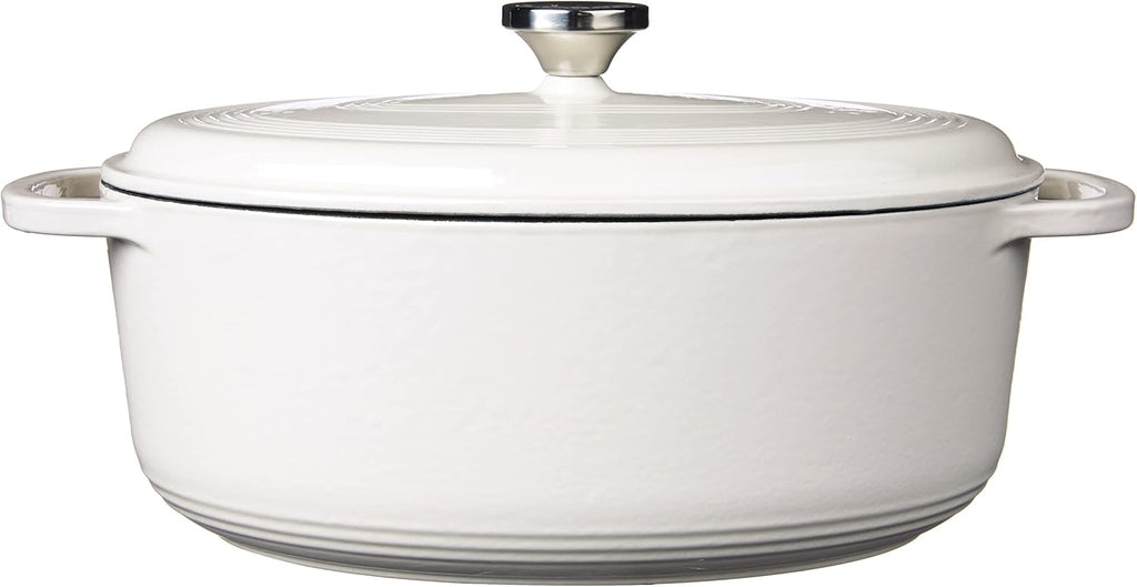 Lodge Enameled Cast Iron Oval Dutch Oven with Lid, 7 Quart, Oyster White