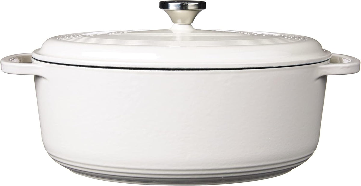 Lodge Enameled Cast Iron Oval Dutch Oven with Lid, 7 Quart, Oyster White